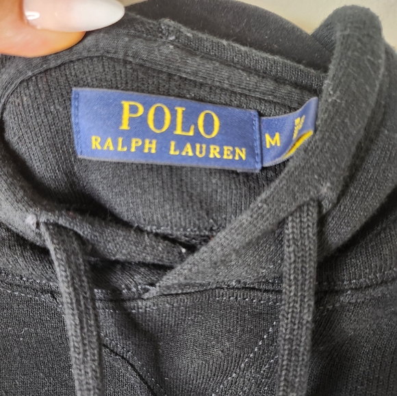 POLO RALPH LAUREN Crew neck Hoodie Medium Black White Stripped - Picture 6 of 7